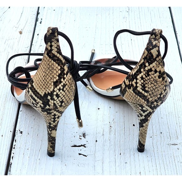 Dusano Women's White Brown Strappy Stiletto Snakeskin Heels Sz US 6 EU 36 - Picture 6 of 7